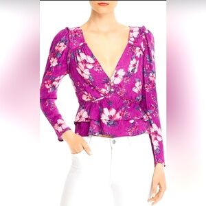 RAHI Floral Print V-Neck Ruffle Long Sleeve Top